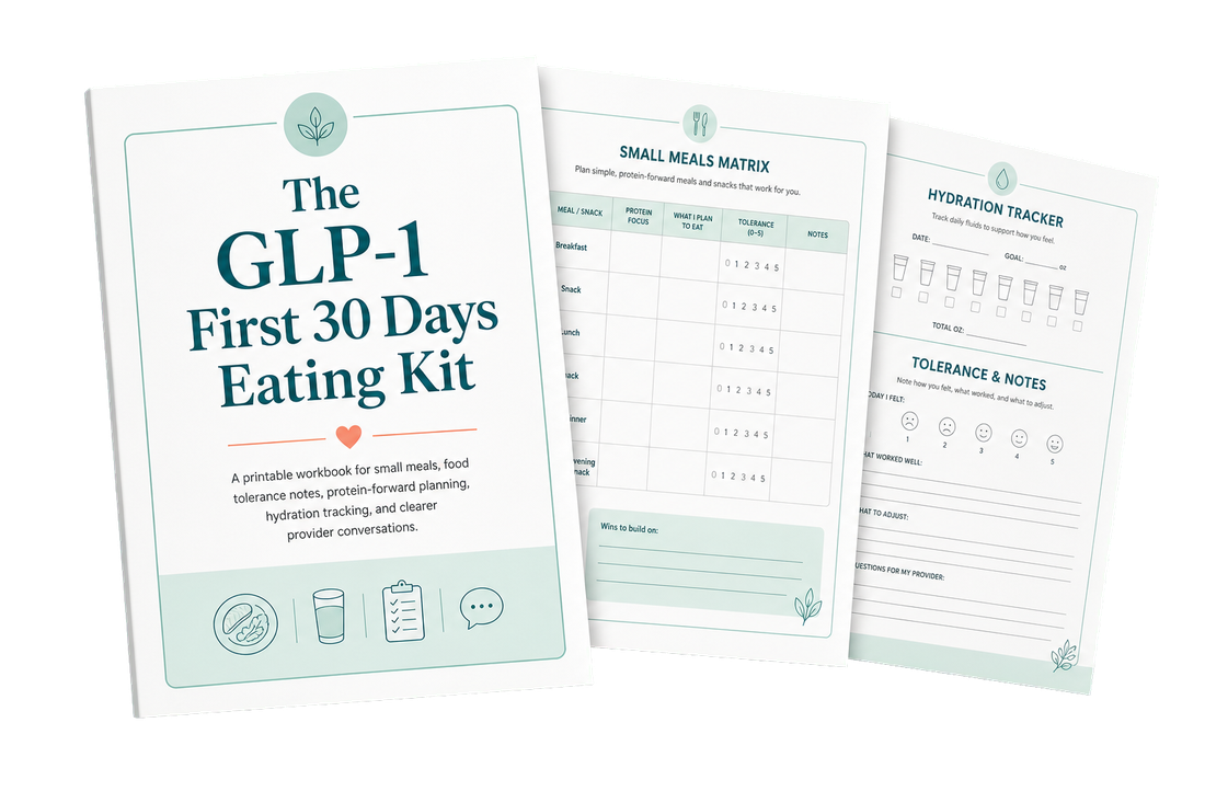 The GLP-1 First 30 Days Eating Kit workbook mockup.